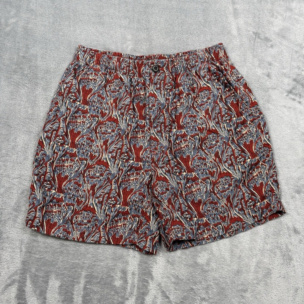 J Crew Oarsmen Pier Short 100% Linen Mens Small Wave Batik Burgundy Blue